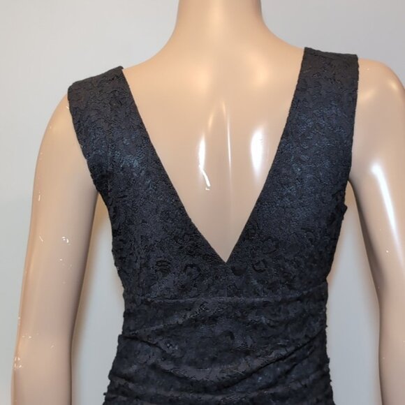 Express Ruched Lace Bodycon Dress Sleeveless Vneck Vback Fitted Cocktail LBD - Picture 7 of 14